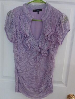 Heart Soul Lavender Lace Ruffle V-Neck Blouse
